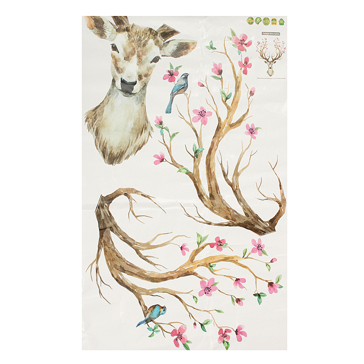Style Chinois Fleurs Arbre Et Oiseaux Stickers Muraux Amovible DIY Mur Art Décor Stickers
