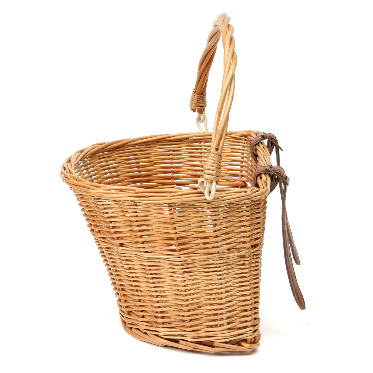 Panier De Vélo En Osier Jaune Miel - Panier Guidon Avant Étanché Avec Sangles Cuir - Taille M Ou L