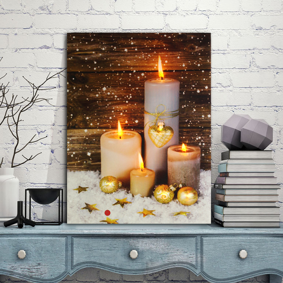 TEMPSA LED Lumineux Peinture Tableau 4 Bougie Toile 30x40cm Noël Décor